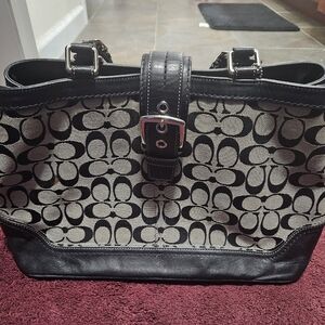 COACH Black & Gray Hampton Signature C Canvas Purse